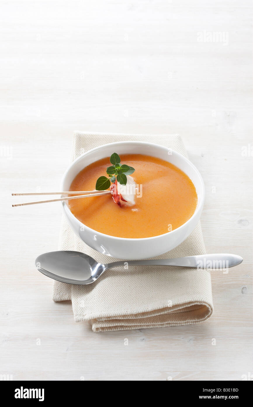 Crema di zuppa di aragosta, vista in elevazione Foto Stock