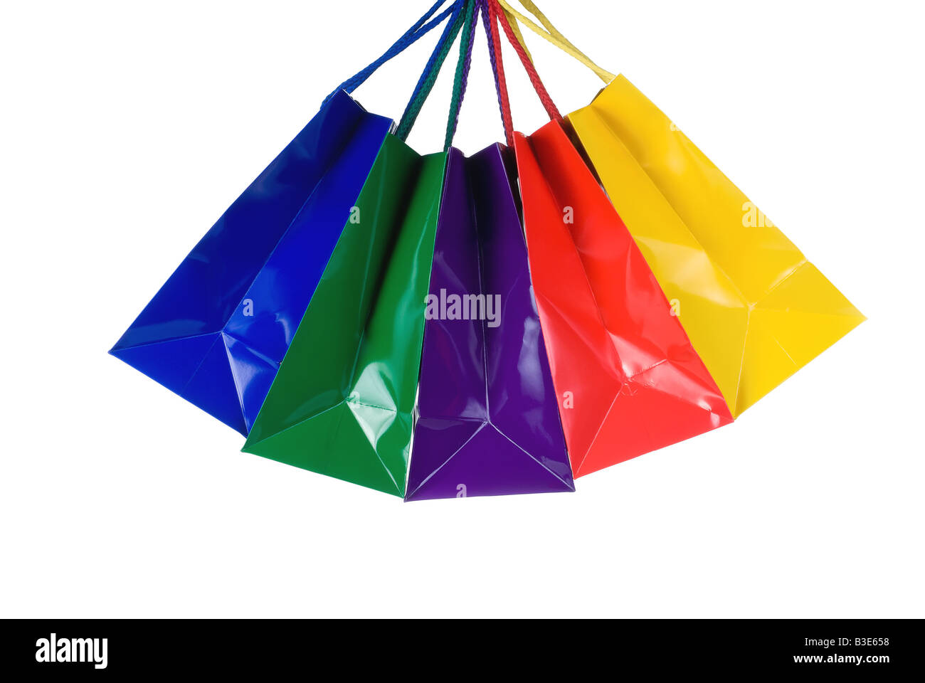 Colorata borse per lo shopping su bianco Foto Stock