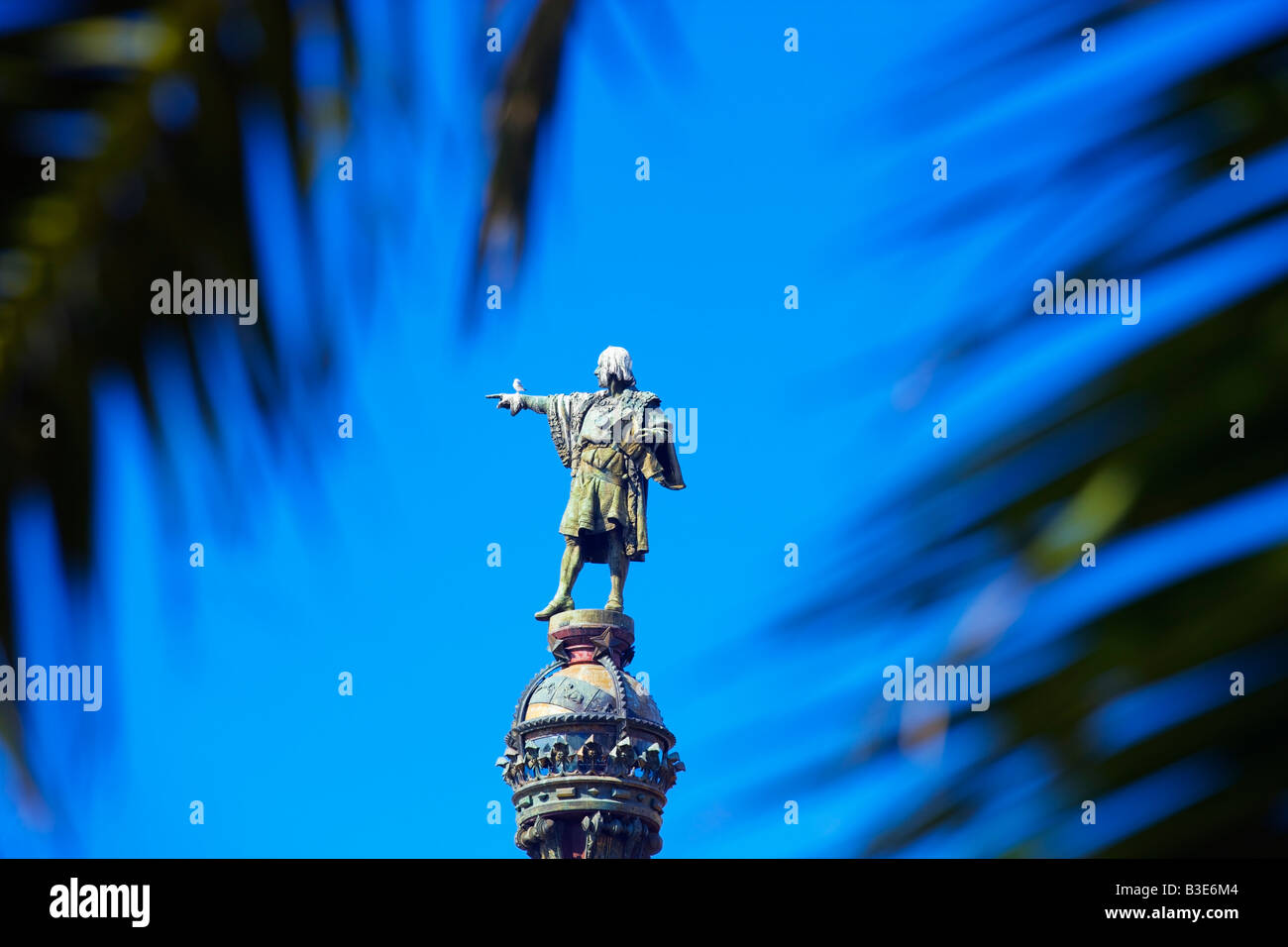Christopher Columbus Monument Plaza Puerta de la Paz Las Ramblas Barcellona Catalonia Spagna Foto Stock