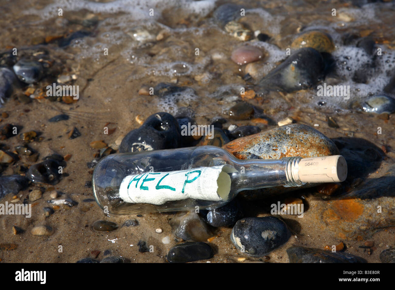 Un messaggio in bottiglia. Foto Stock