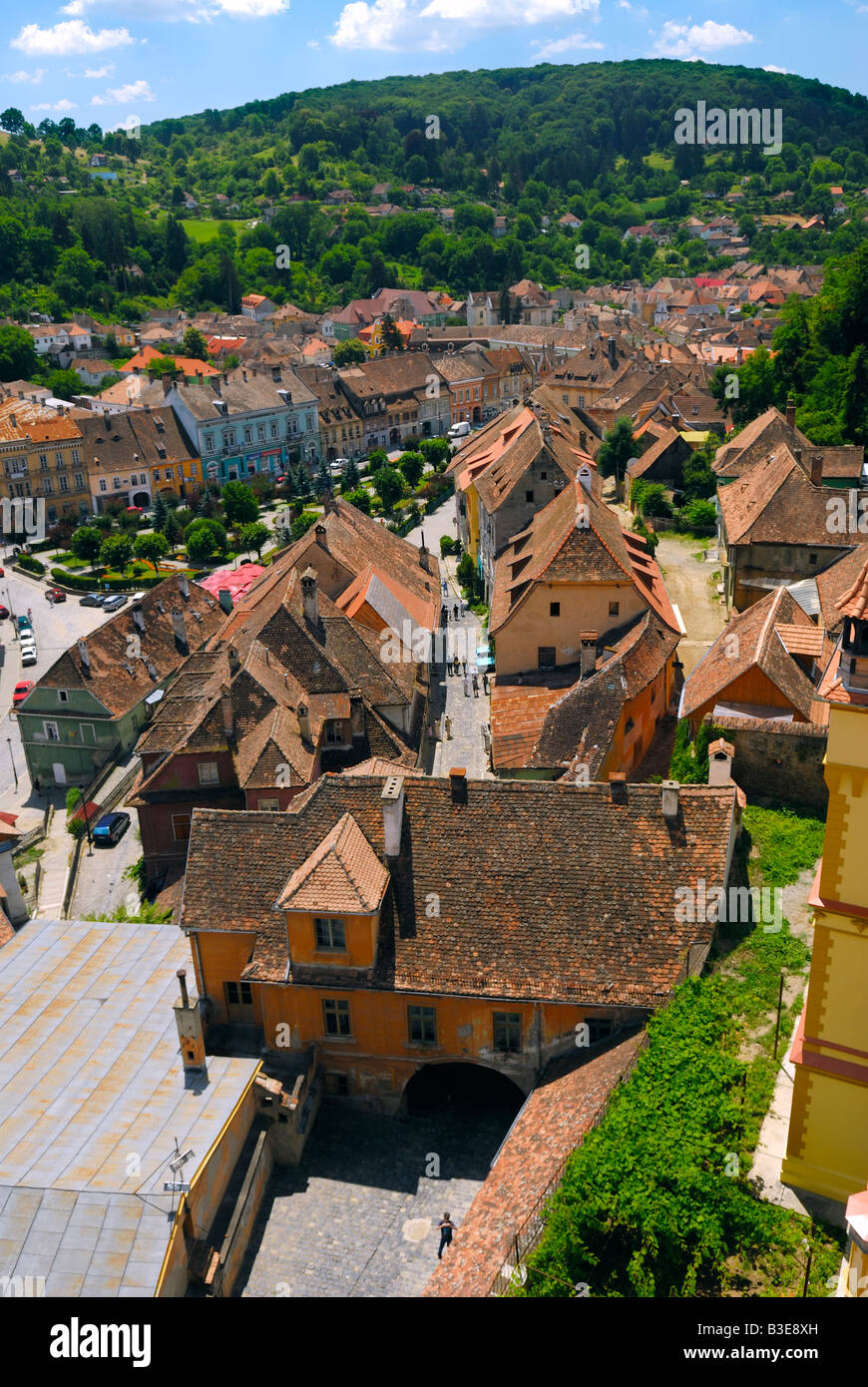 Vista dalla Torre dell Orologio Sighisoara Transilvania Romania Foto Stock