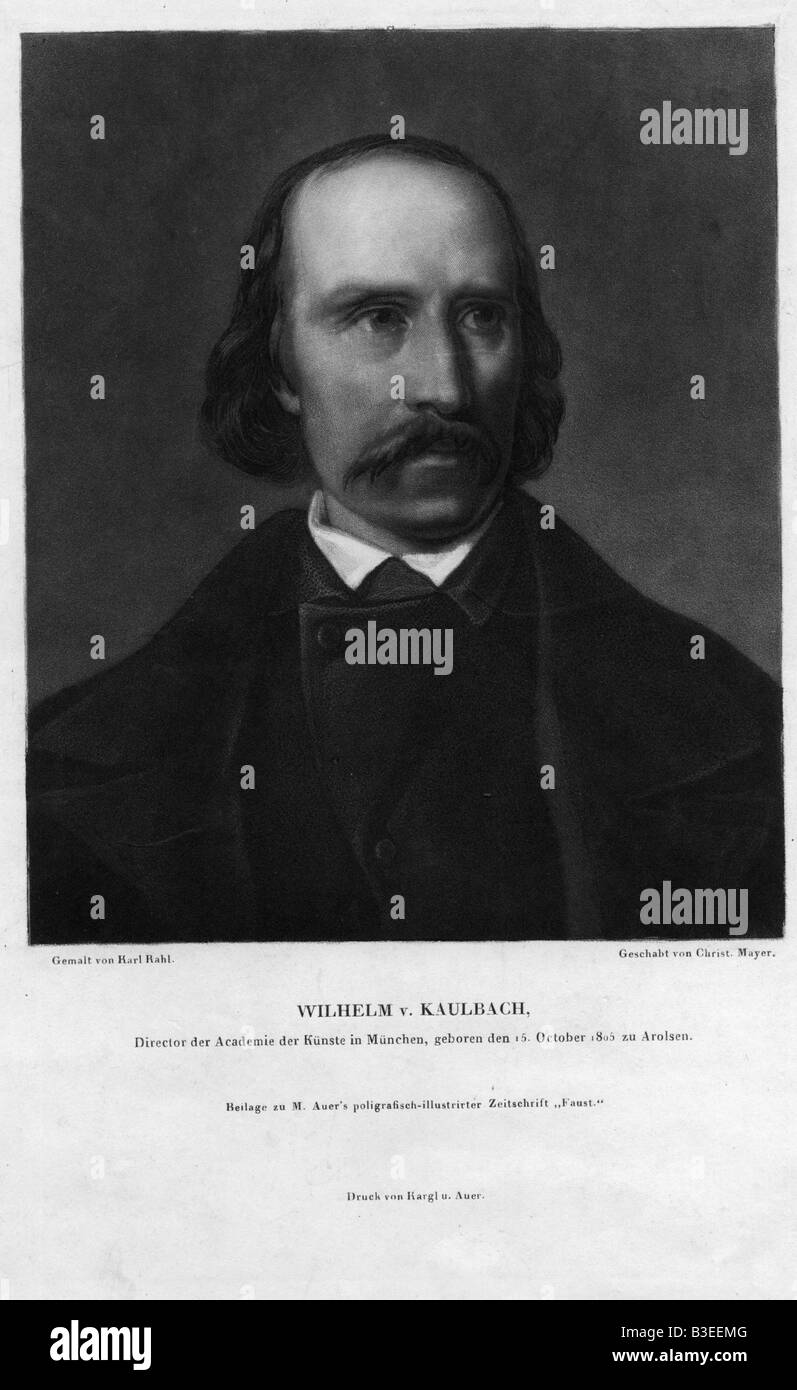 Kaulbach, Wilhelm von, 15.10.1805 - 7.4.1874, pittore tedesco, ritratto, incisione mezzotinta di Christian Mayer dopo la pittura di Karl Rahl, 19th secolo, , Foto Stock