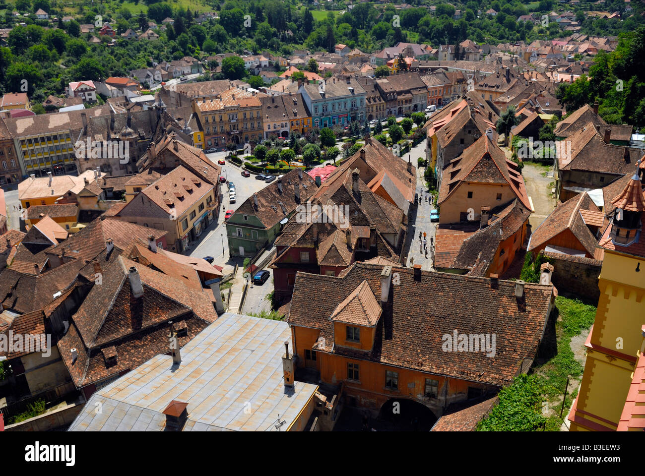Vista dalla Torre dell Orologio Sighisoara Transilvania Romania Foto Stock