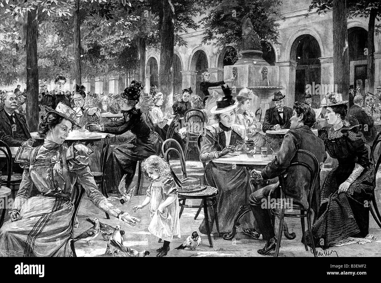 Geografia / viaggio, Germania, Monaco di Baviera, gastronomia, caffè, domenica pomeriggio a Hofgarten, incisione, 1898, Foto Stock