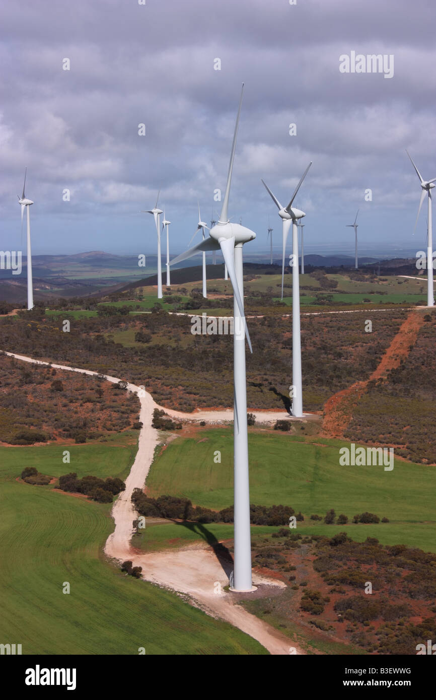 Un centrali eoliche in Australia visto dalla navicella Foto Stock