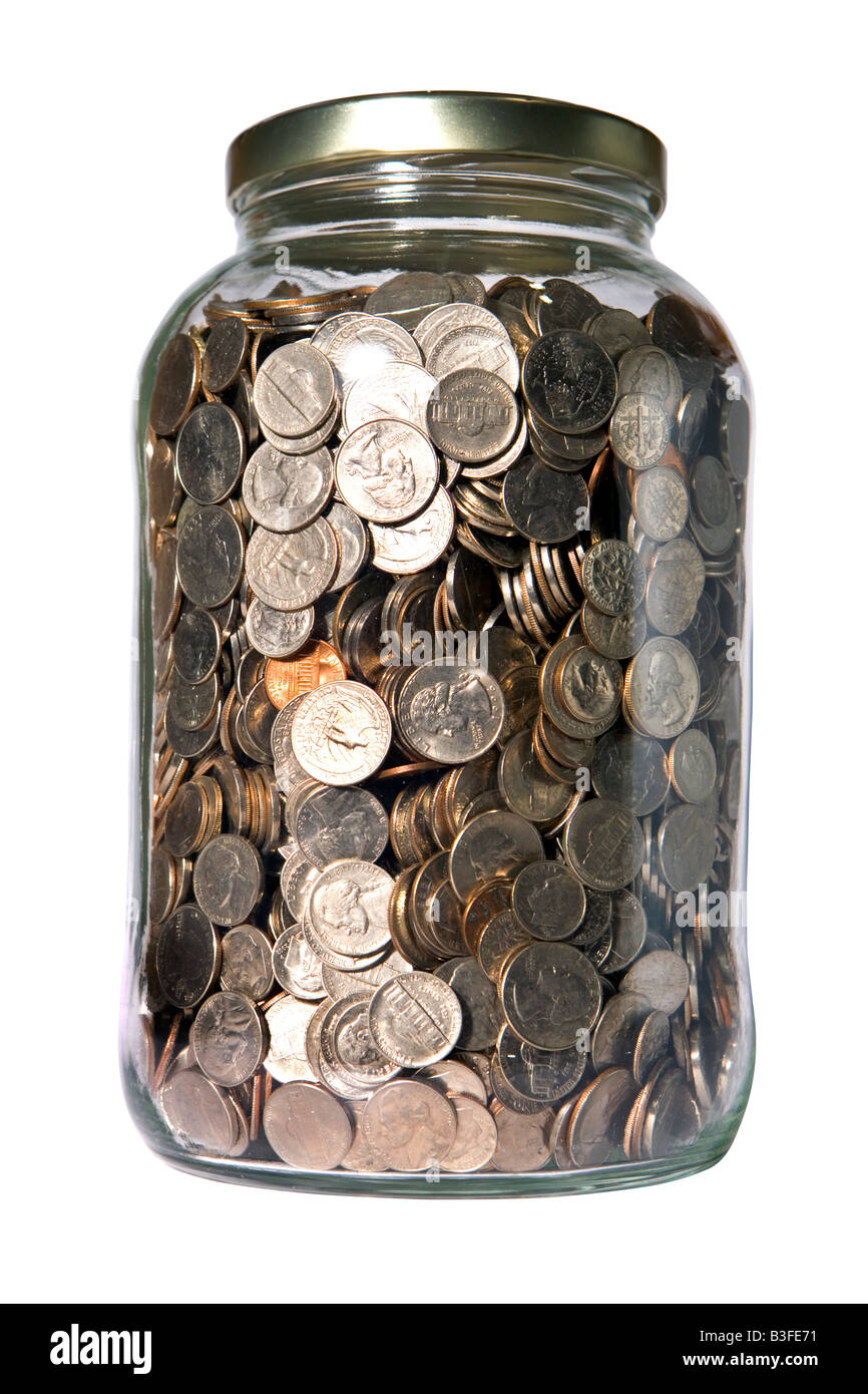 Cambiare moneta Jar salvadanaio Foto Stock