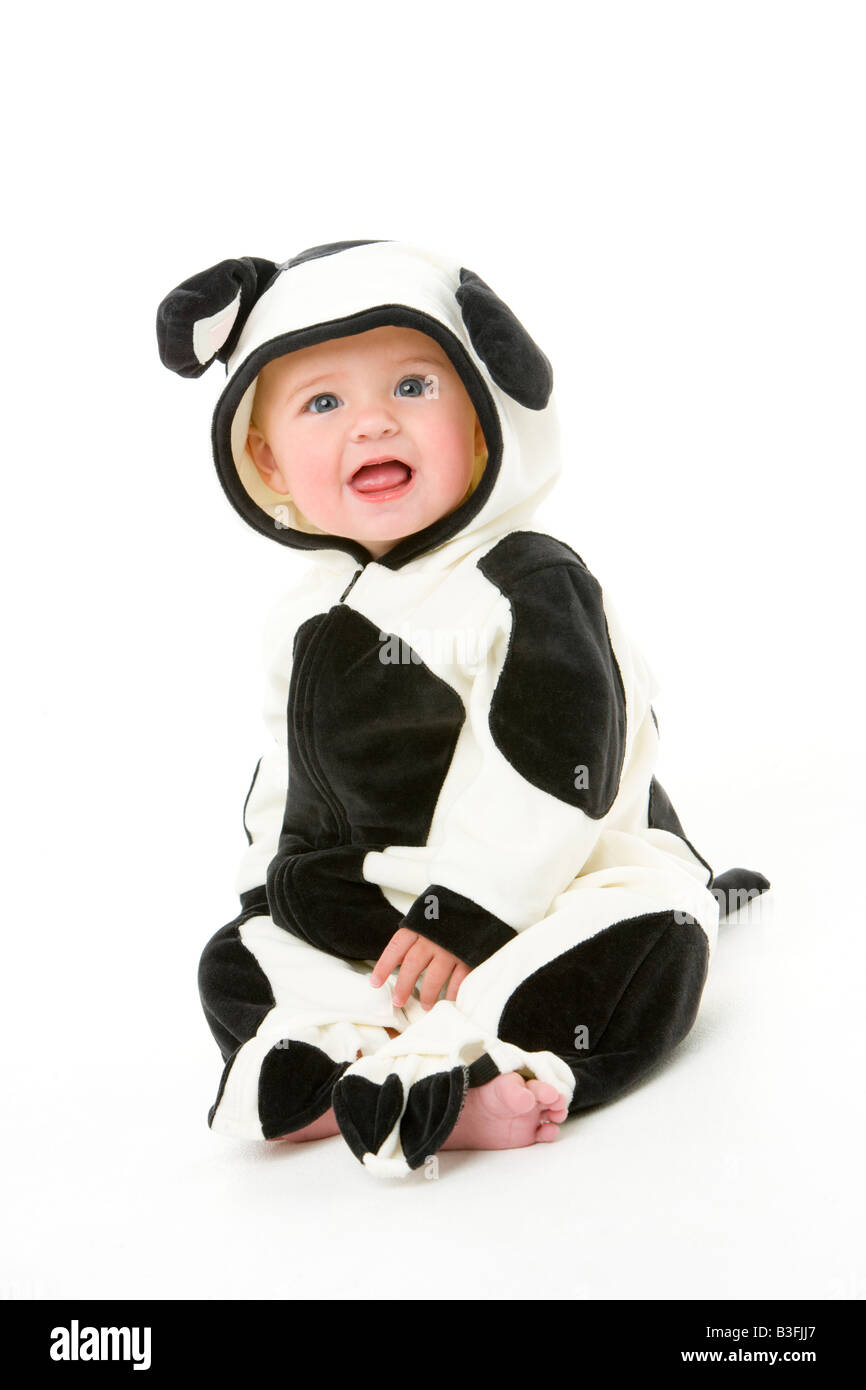 Bambino in costume di vacca Foto Stock