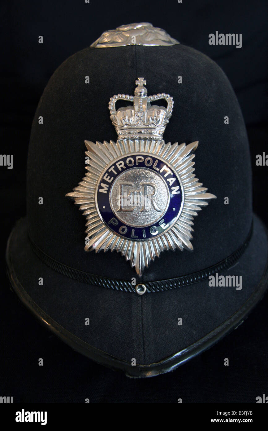Bobby casco del London Metropolitan Police Foto Stock