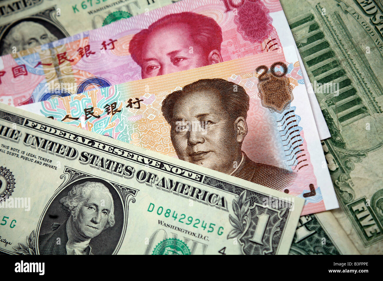 Dollari americani e Yen cinese Foto Stock