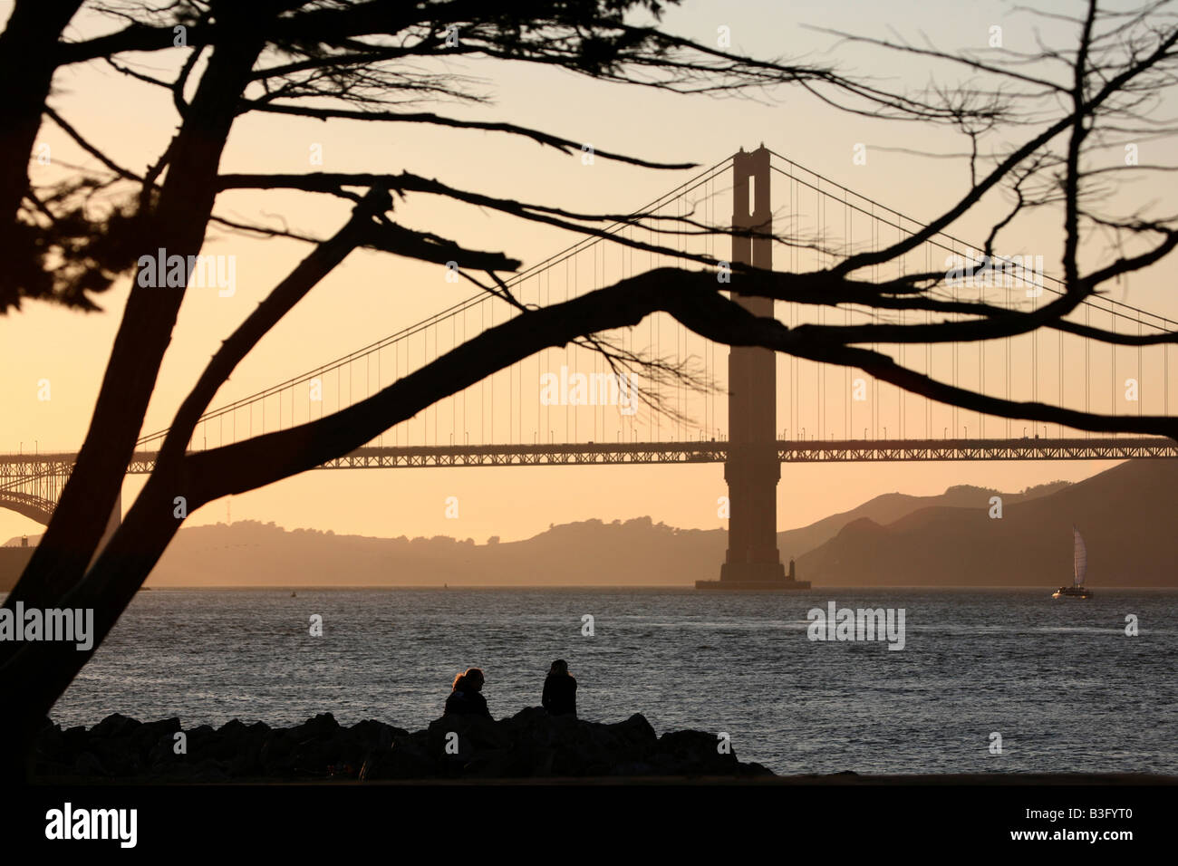 Golden Gate bridge al tramonto Foto Stock