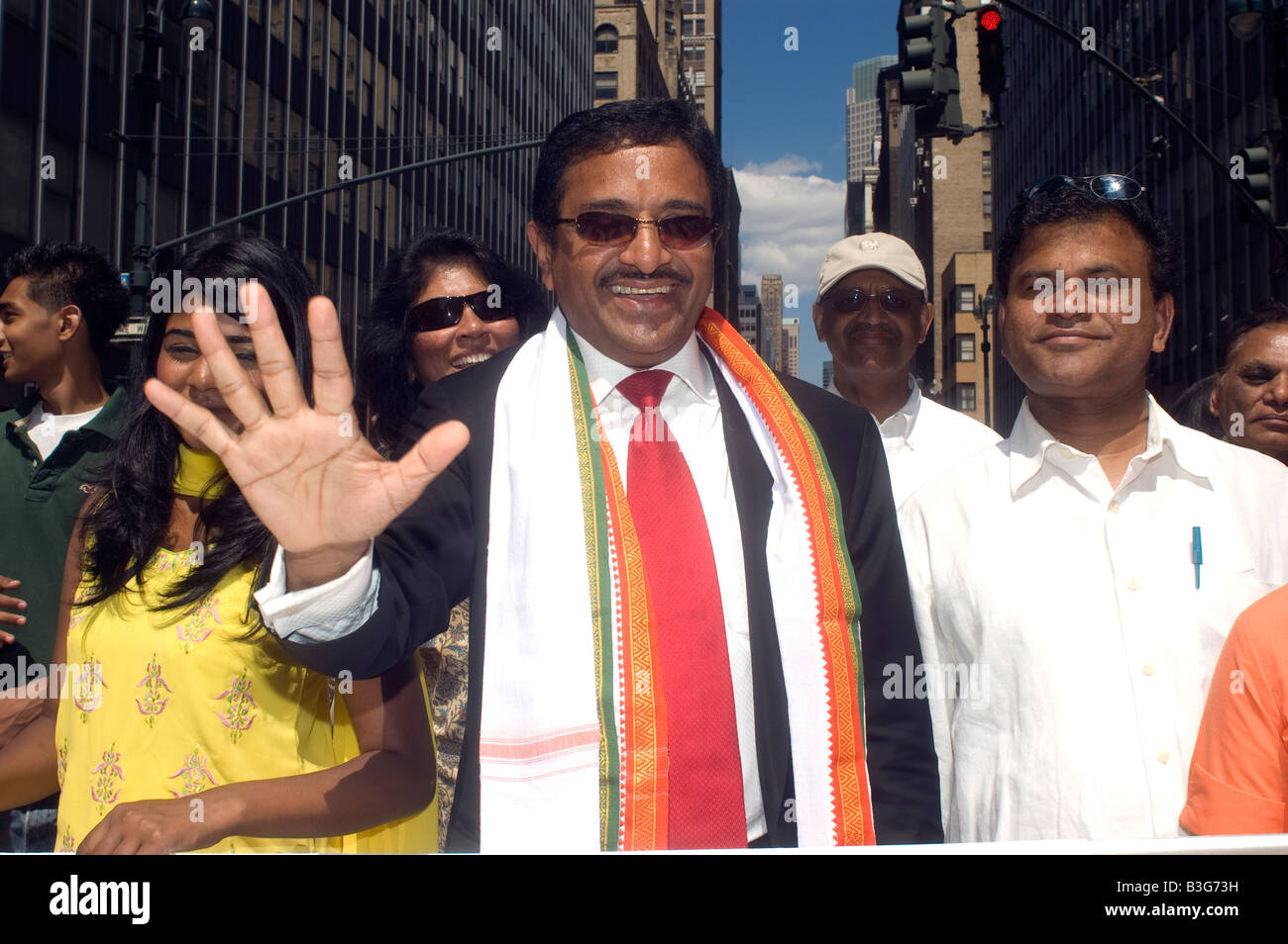 Consiglio di NYC candidato xxv distretto del consiglio Stanley J centro Kalathara marche nell'indipendenza indiana parata del giorno Foto Stock