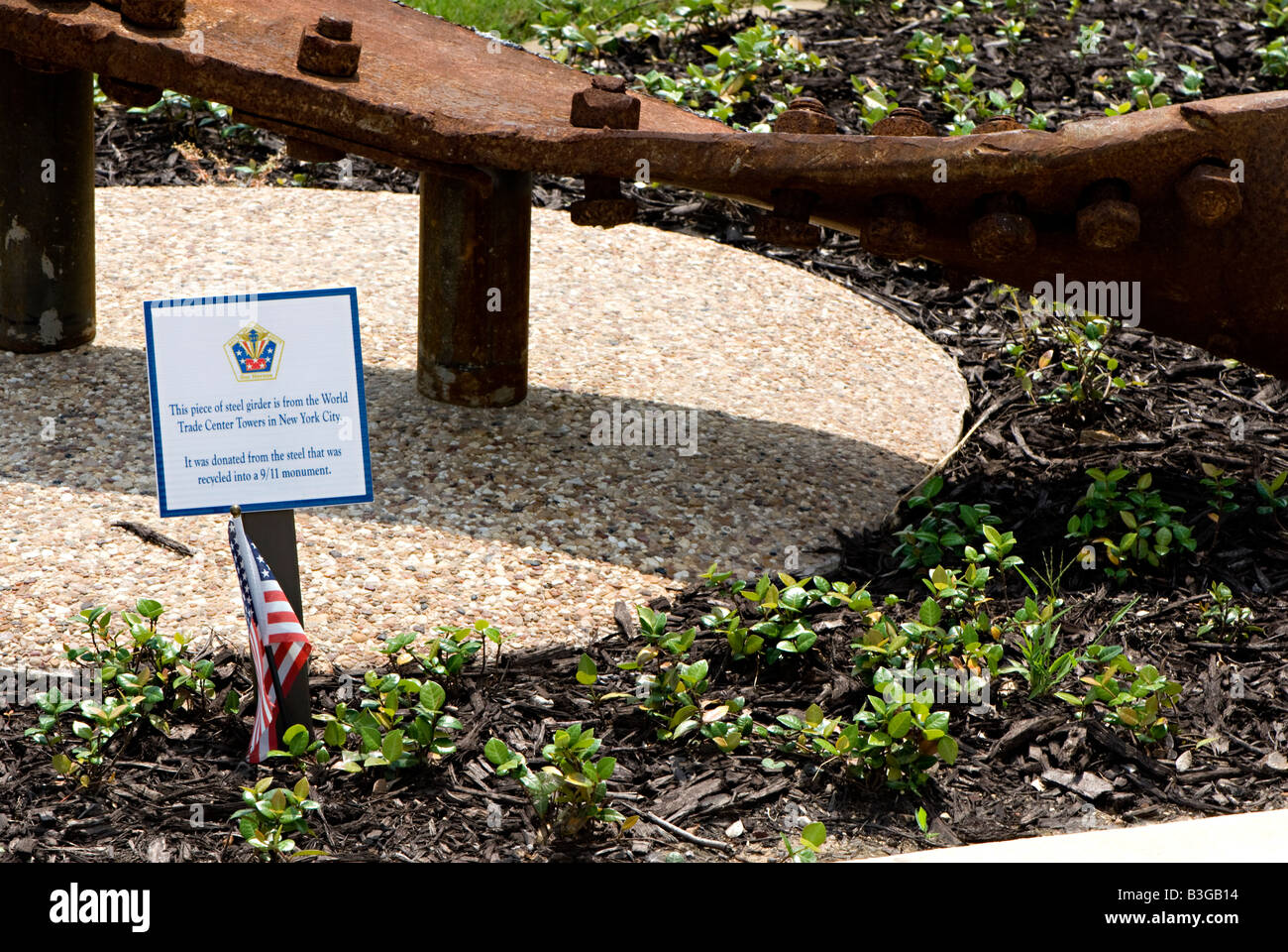 Trave in acciaio del World Trade Center a 9-11 equipaggio Memorial in Grapevine Texas Foto Stock