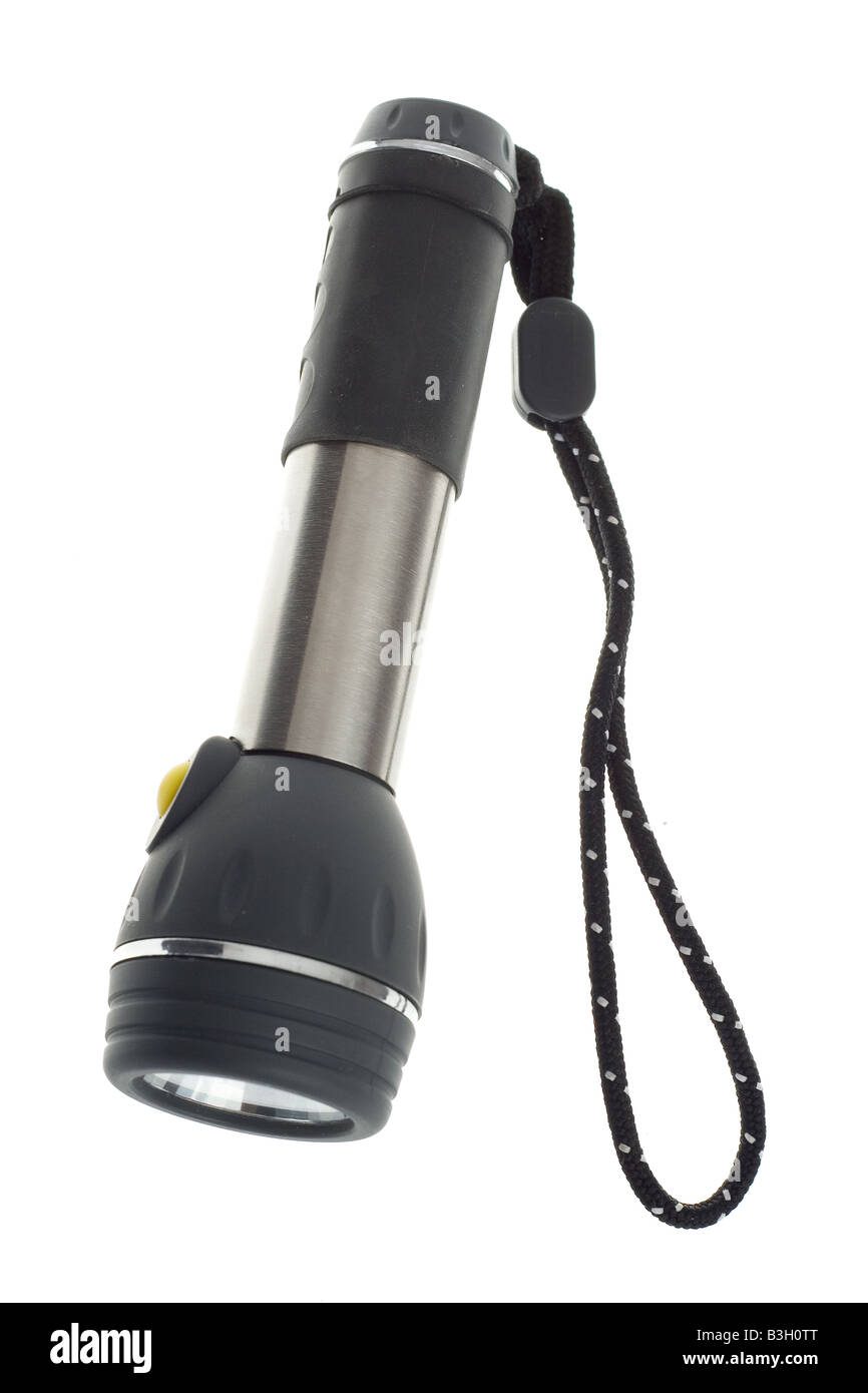 Torcia elettrica isolata su sfondo bianco Foto Stock