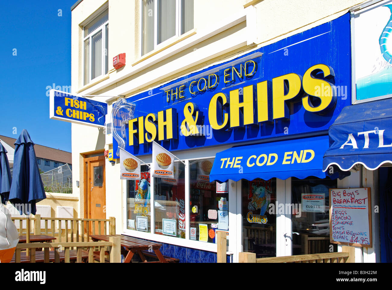 Un pesce e chip shop in newquay,cornwall, Regno Unito Foto Stock