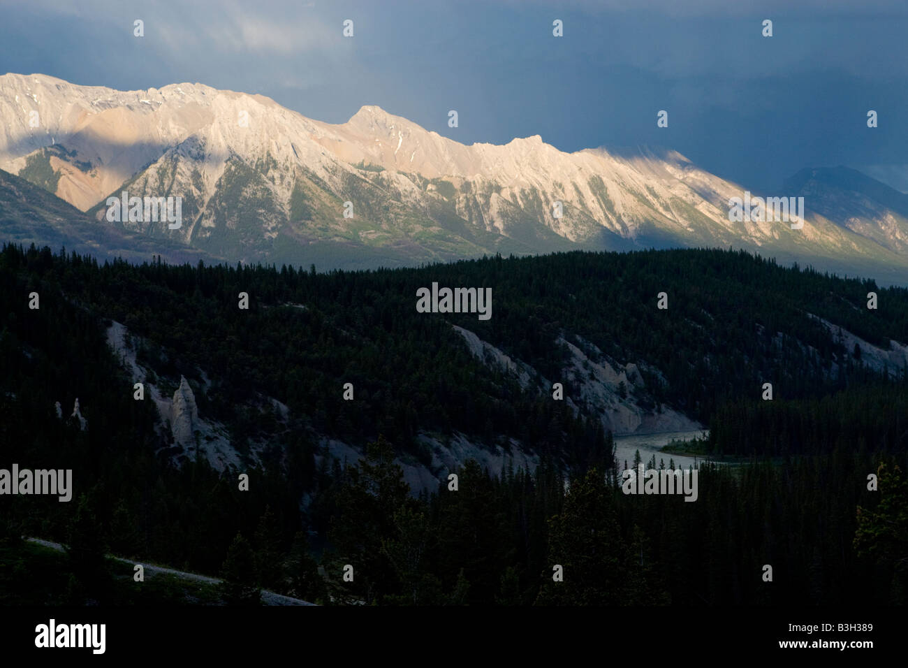 Vista di Mount Rundle nel Parco Nazionale di Banff Foto Stock