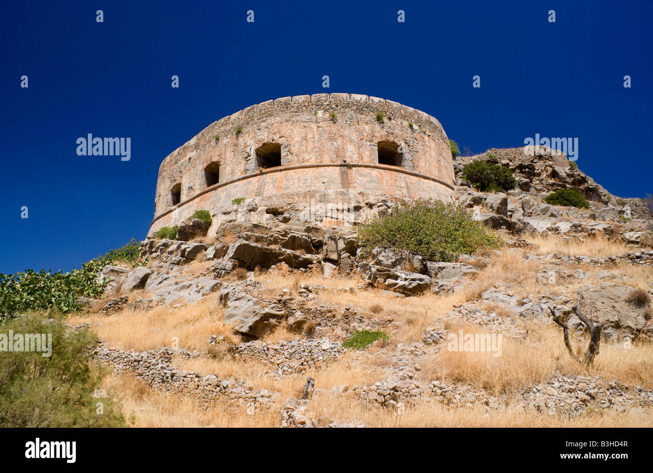Venetian fortificazioni isola di Spinalonga elounda Creta Grecia Foto Stock