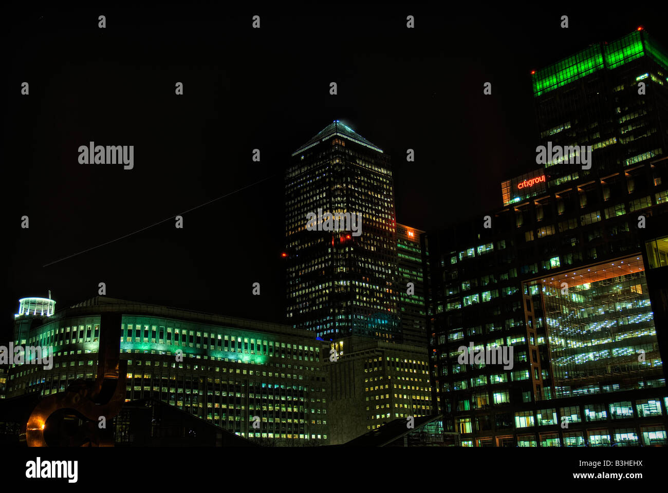 Canary Wharf di notte Foto Stock