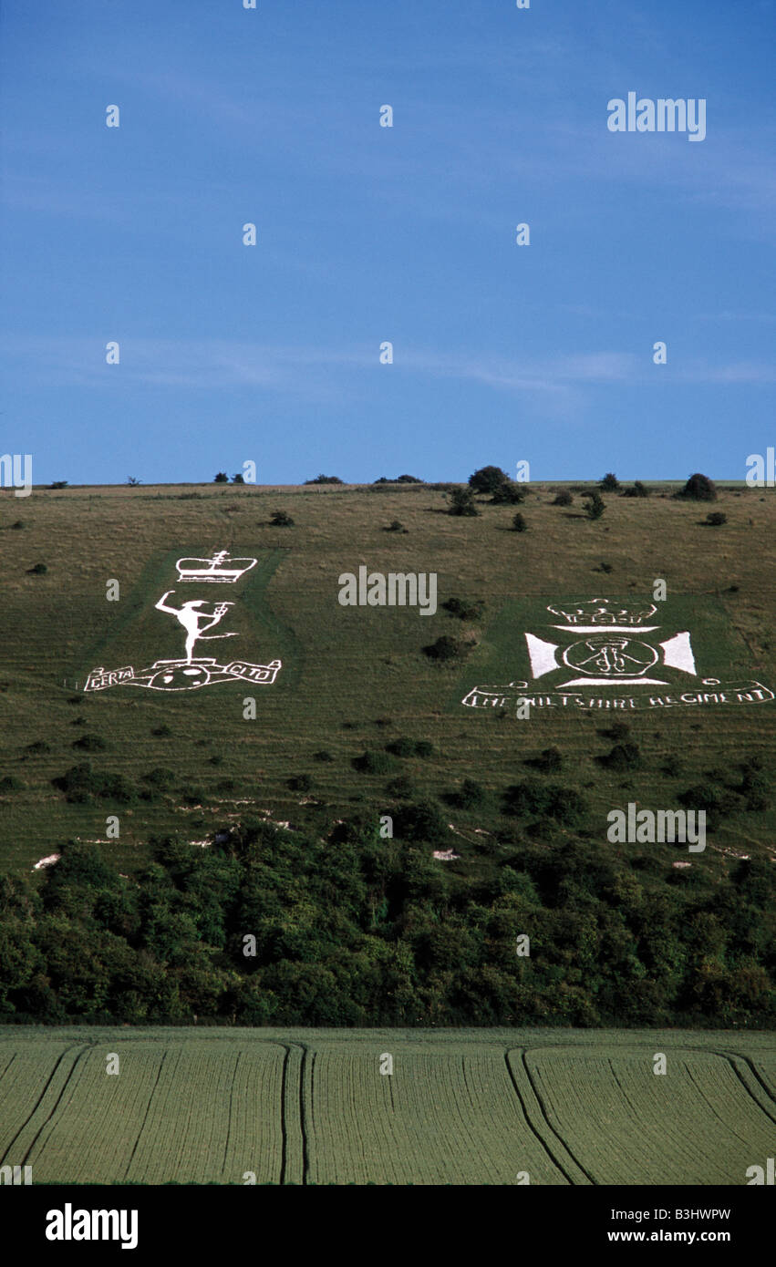 Ripristinato WW1 creste militare il badge Fovant Fovant giù Wiltshire, Inghilterra Foto Stock