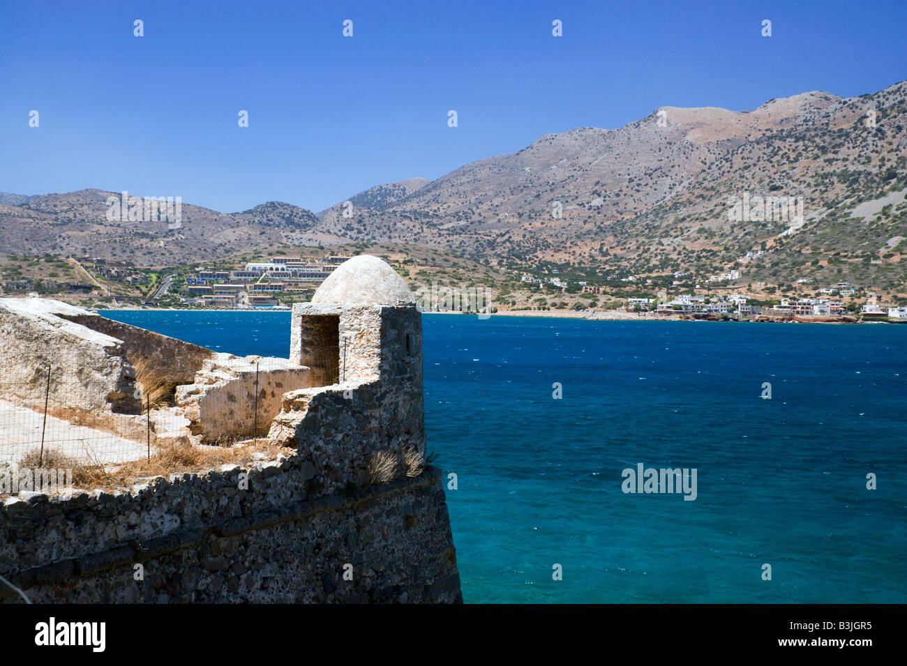 Fort veneziano e lebbrosario isola di Spinalonga elounda Creta Grecia Foto Stock