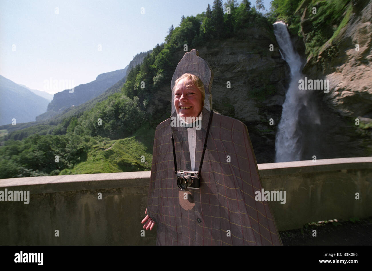 La Svizzera Meringen le cascate di Reichenbach dove Sherlock Holmes e Moriarty è scesa al ci di decessi. Un modello rilasciato turiste Foto Stock