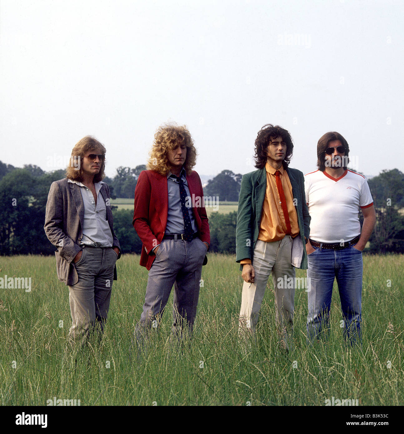 LED ZEPPELIN UK del gruppo rock circa 1976 da sinistra John Paul Jones, Robert Plant, Jimmy Page e John Bonham Foto Stock