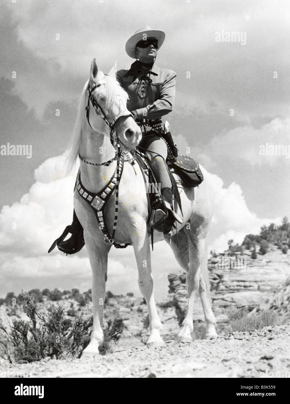 Il Lone Ranger US serie TV che correva da 1949 a 1957 con Clayton Moore Foto Stock