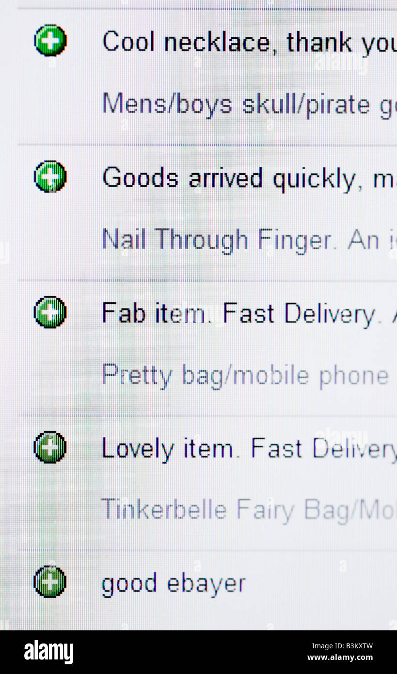 Schermata di feedback del sito Web di eBay che mostra un feedback positivo Foto Stock