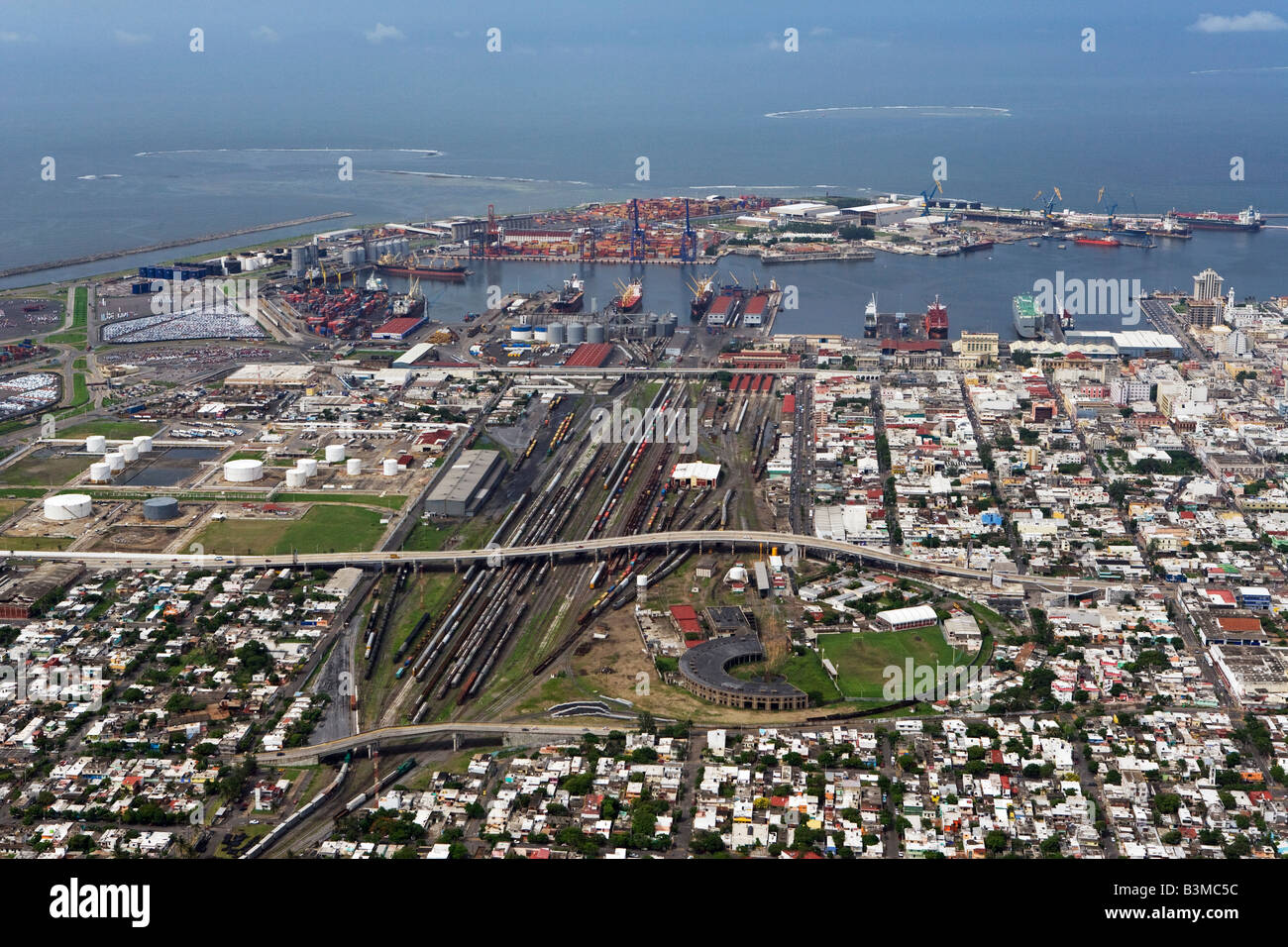 Antenna sopra il porto di Puerto di Veracruz Messico Foto Stock