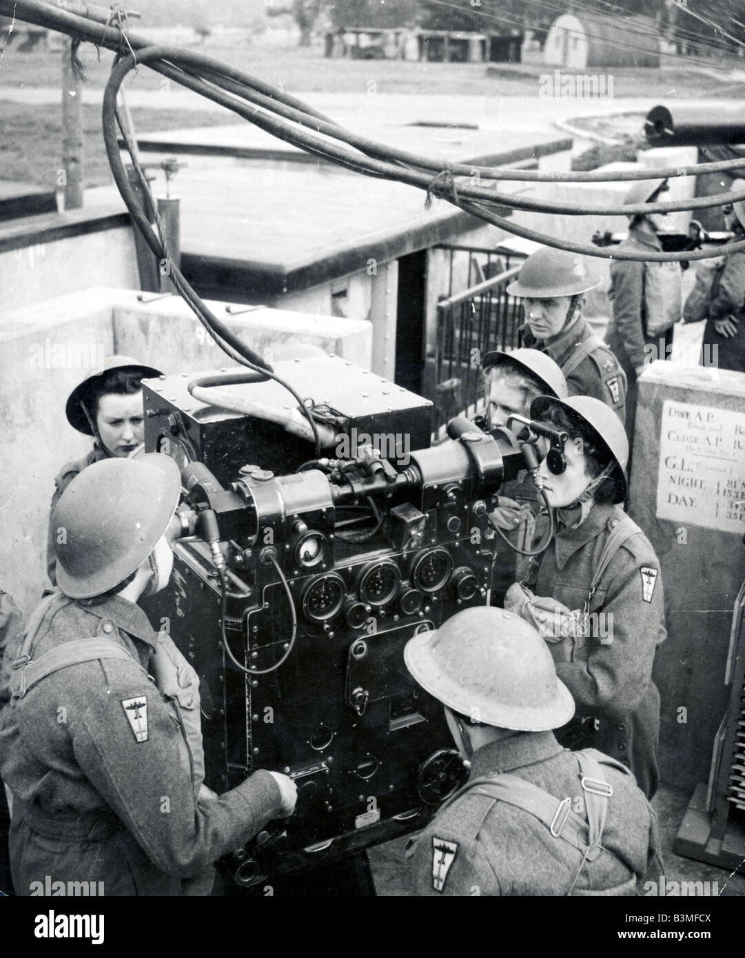 BRITISH WAAFS (Womens Army Air Force) formazione sul radar-predicted cannoni antiaerei durante il WW2. Foto Stock