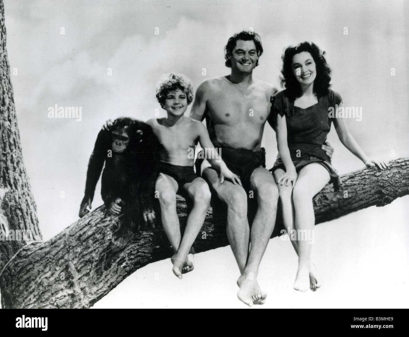 TARZAN Johnny Weismuller, Maureen O'Sullivan e Johnny Sheffield come ragazzo in 30s film della serie Foto Stock