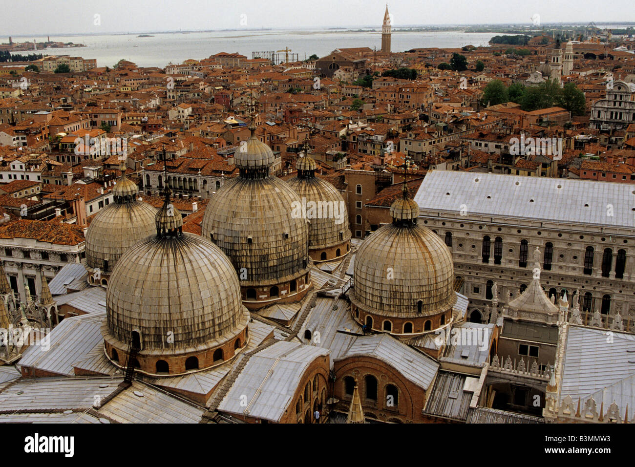 Italia Venezia che si affaccia sui tetti di Venezia con San Marco la Basilica di s in primo piano Foto Stock