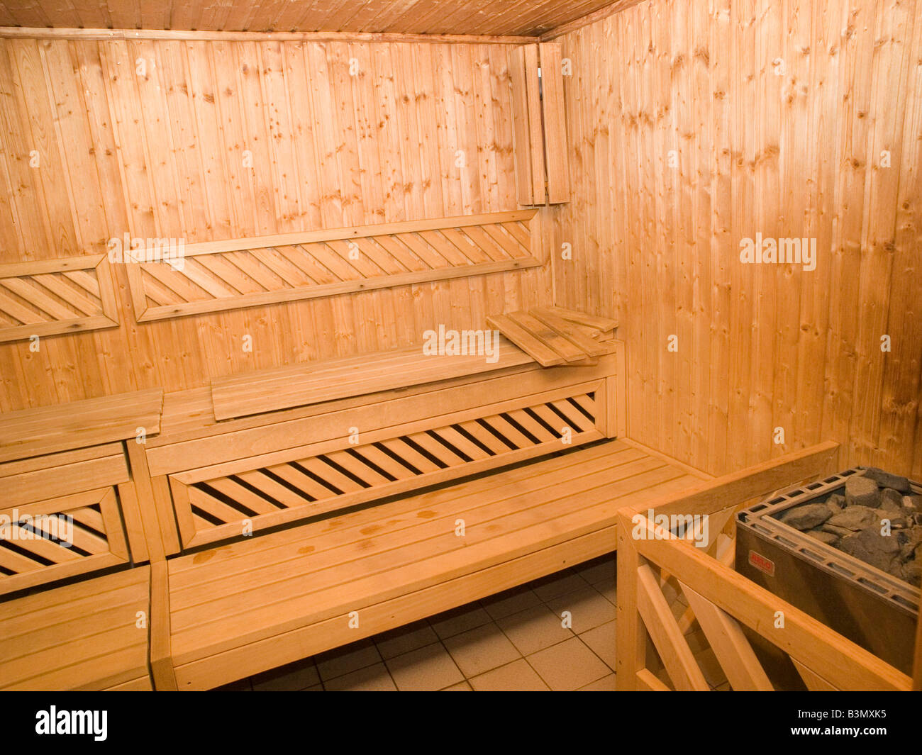 All'interno di una sauna presso il locale centro per il tempo libero Foto Stock