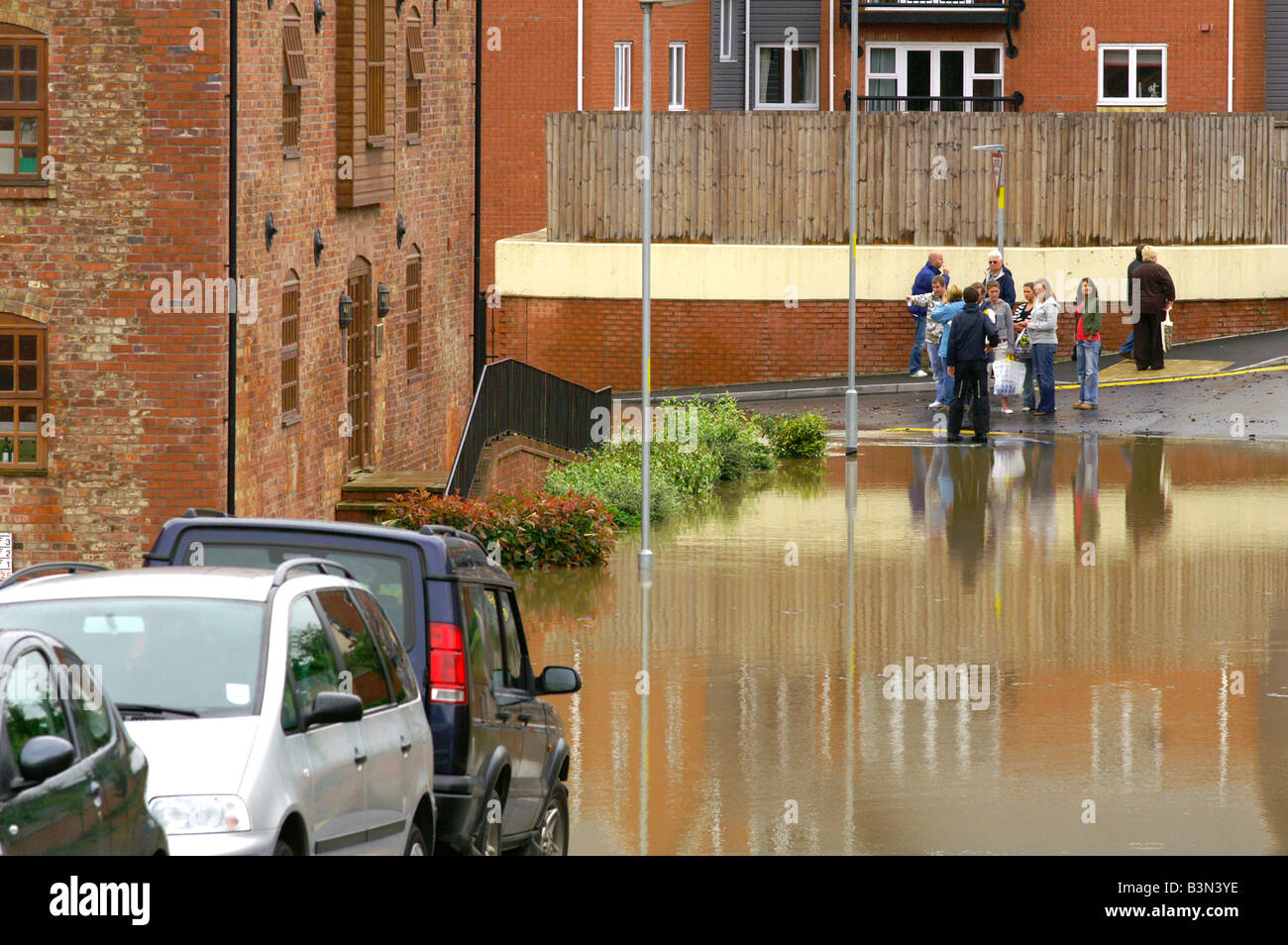 Strade allagate a Evesham. Alluvione 2007 Foto Stock