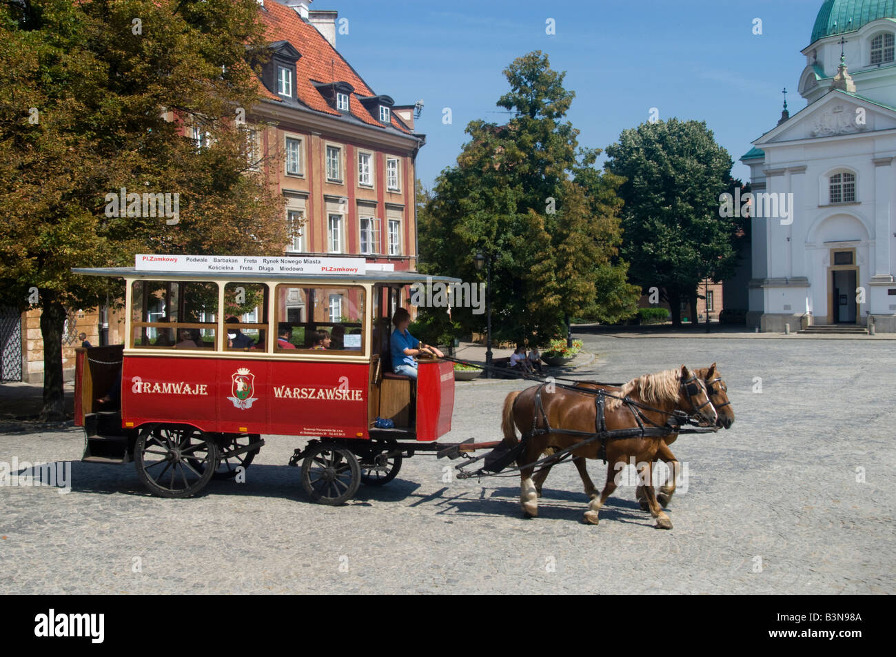 Cavallo e Tram Varsavia Foto Stock