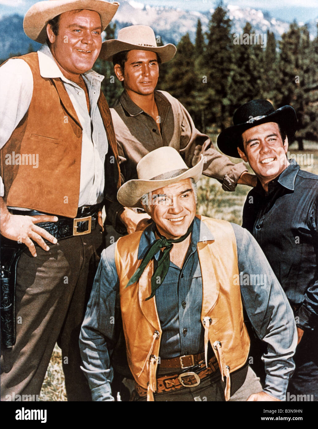 BONANZA US serie TV in senso orario dalla posizione in alto a sinistra: Dan Blocker, Michael Landon, Adam Cartwright e Lorne Greene Foto Stock