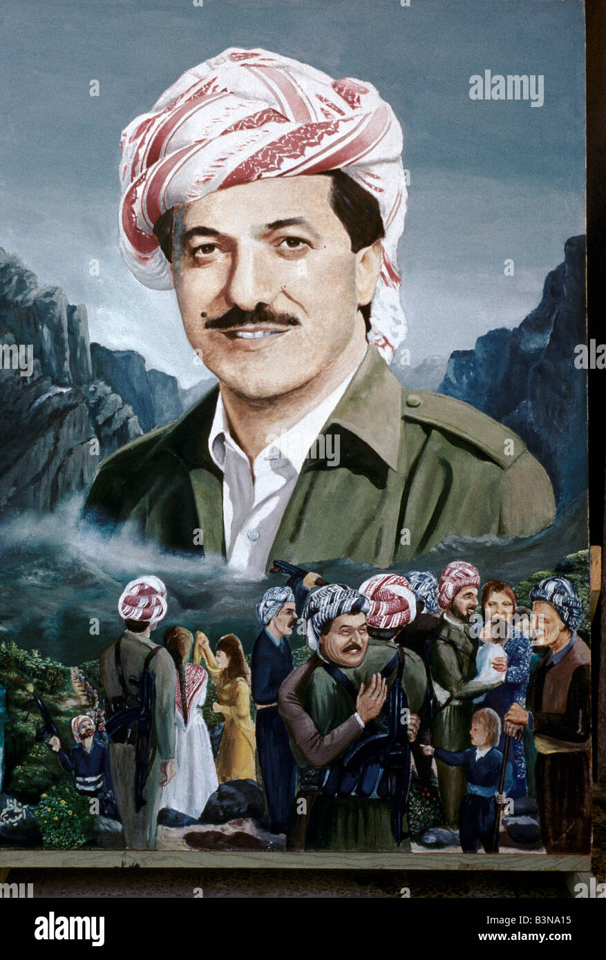 Il Kurdistan", PORTAIRT idealizzata del leader curdo MASOUD BARZANI & il suo popolo, ottobre 1991 Foto Stock