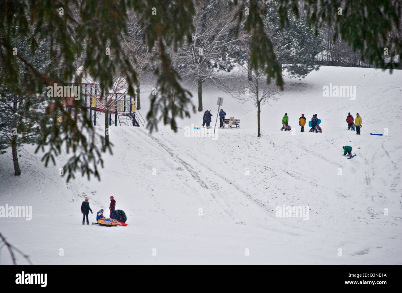 Per coloro che godono di inverno in un parco con neve,Scarborough,Ontario, CA Foto Stock
