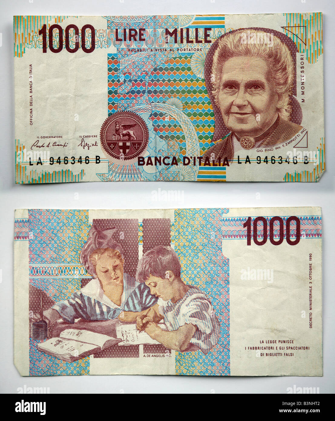 Banca italiana delle note da Italia 1000 lire Foto Stock