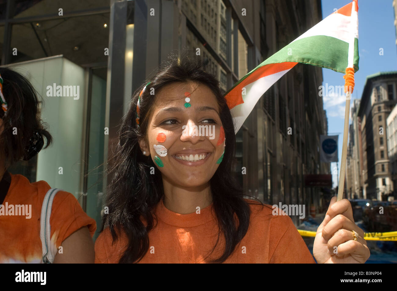 Indian americani dalla tri stato area intorno a New York marzo nel Indian Independence Day Parade Foto Stock