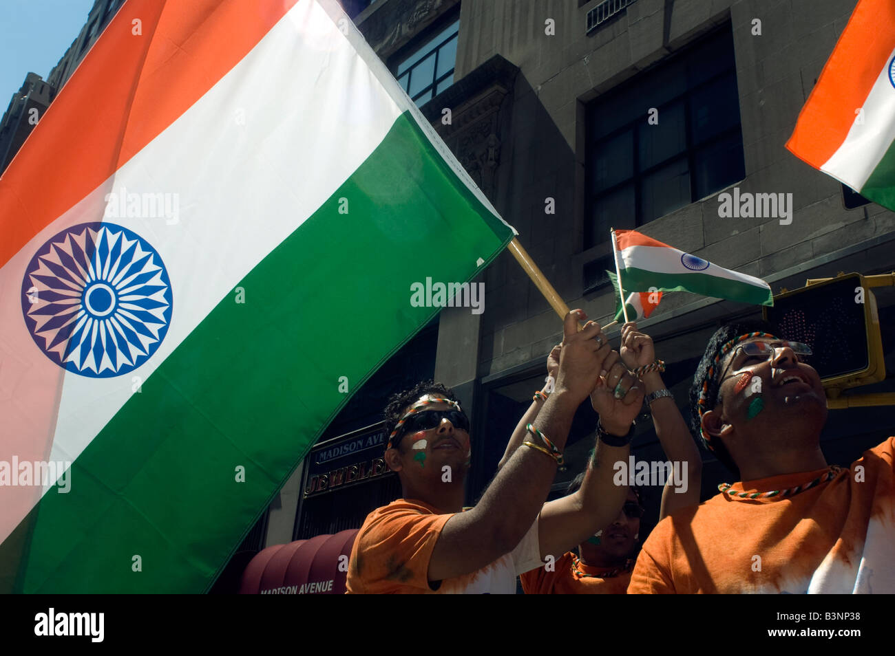 Indian americani dalla tri stato area intorno a New York guarda l'indipendenza indiana parata del giorno Foto Stock