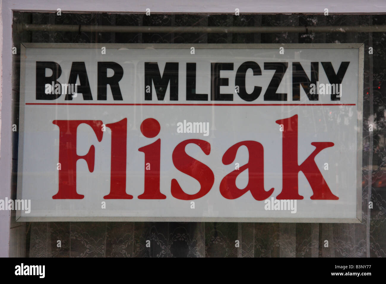 Latte Flisak bar segno (Bar Mleczny) a Cracovia, Polonia Foto Stock