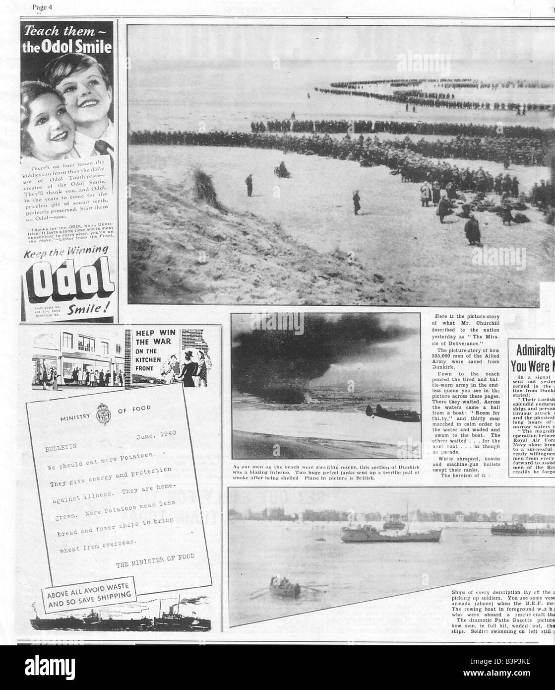 Daily Mirror delle pagine del Millennio 1940 Evacuazione di Dunkerque Foto Stock