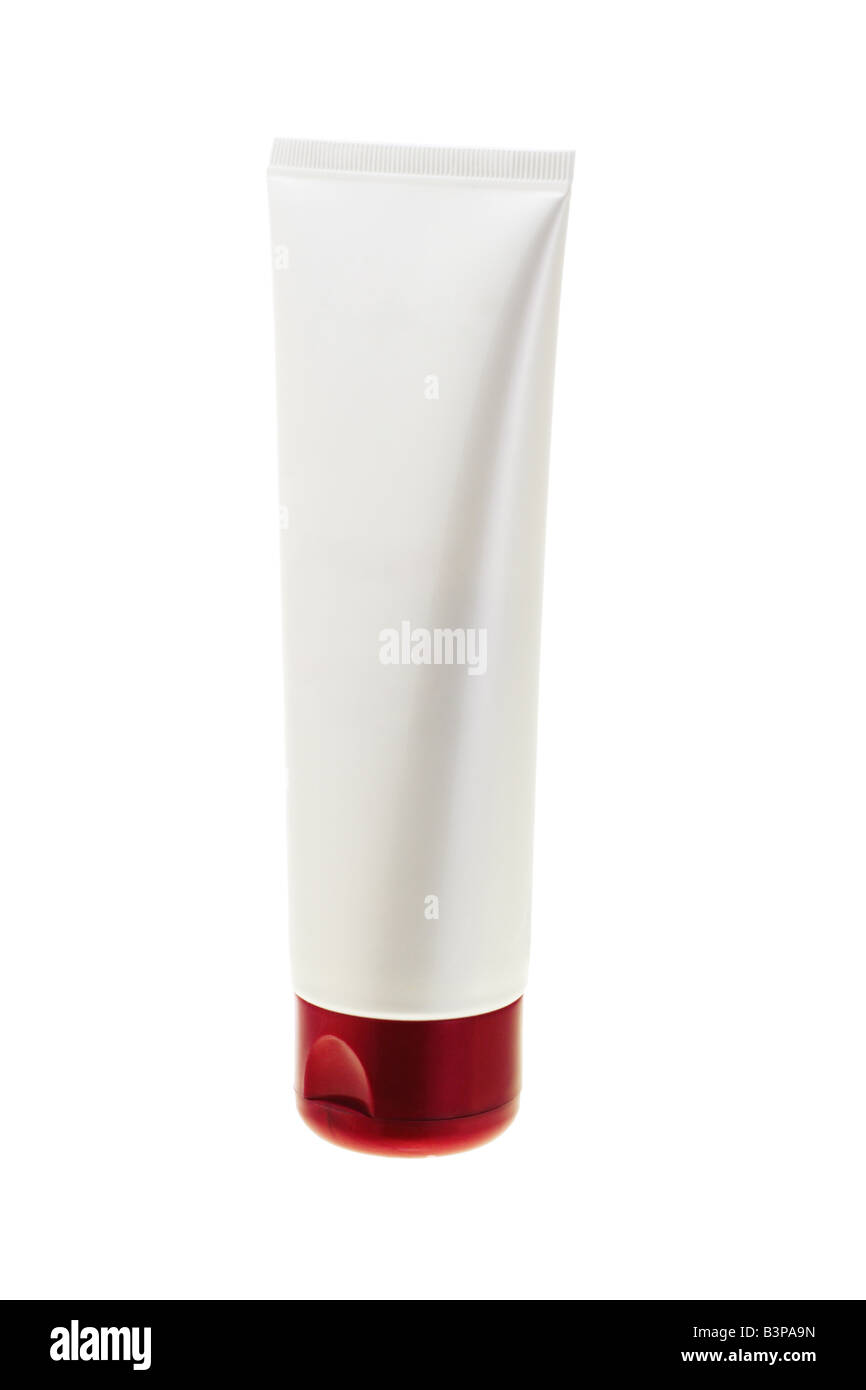 Bianco crema tubo di cosmetici su sfondo bianco Foto Stock