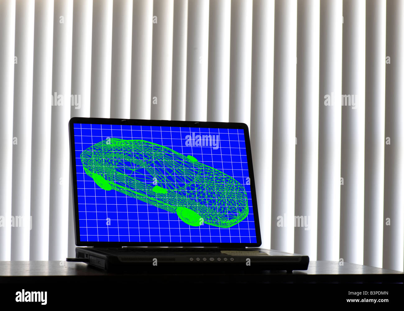 Computer generato wire frame di immagine auto su schermo di computer portatile Foto Stock