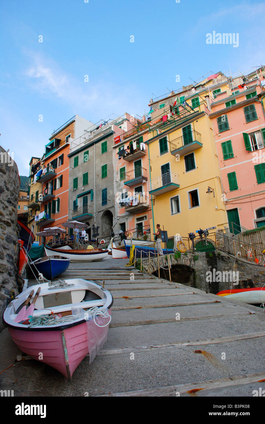 Barca arenarsi, Riomaggiore, Liguria, Italia Foto Stock