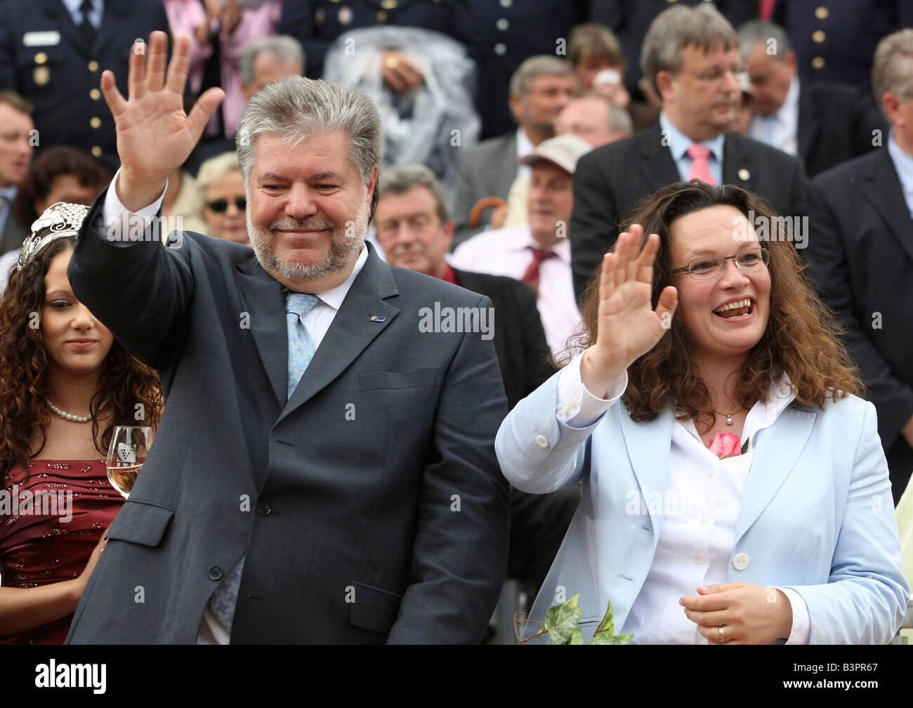 Kurt Beck, primo ministro della Renania Palatinato e presidente della SPD e il vice federale di DOCUP presidentessa, Andrea Nahles, o Foto Stock