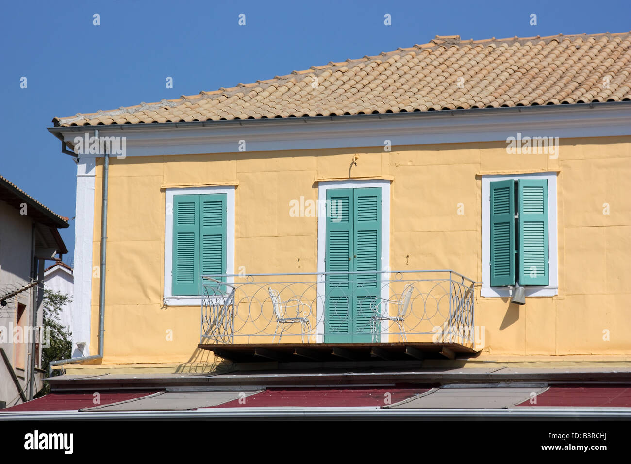 Una vecchia casa tradizionale della città isola di Lefkada Grecia Foto Stock