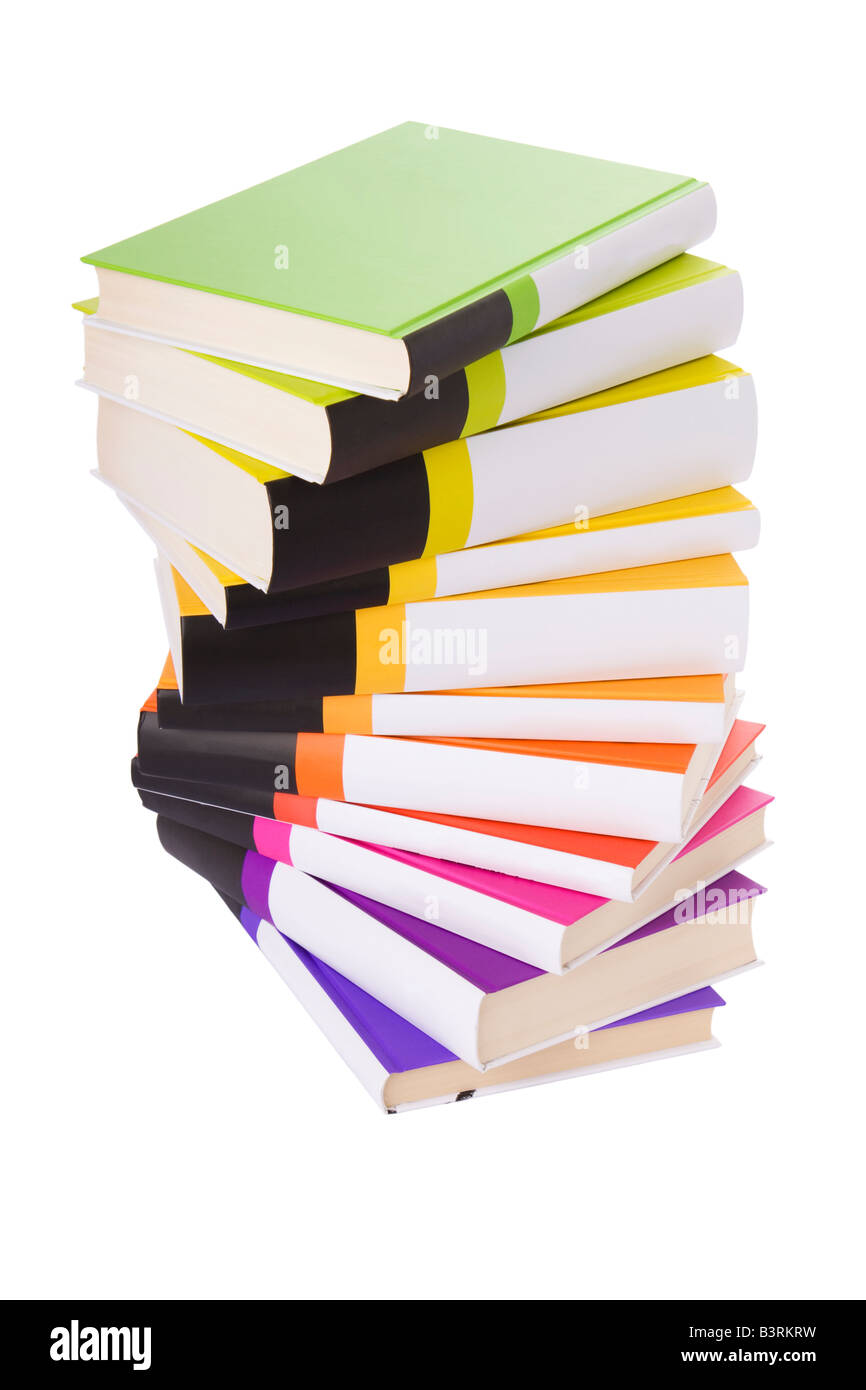 Pila di libri colorati isolato su bianco Foto Stock