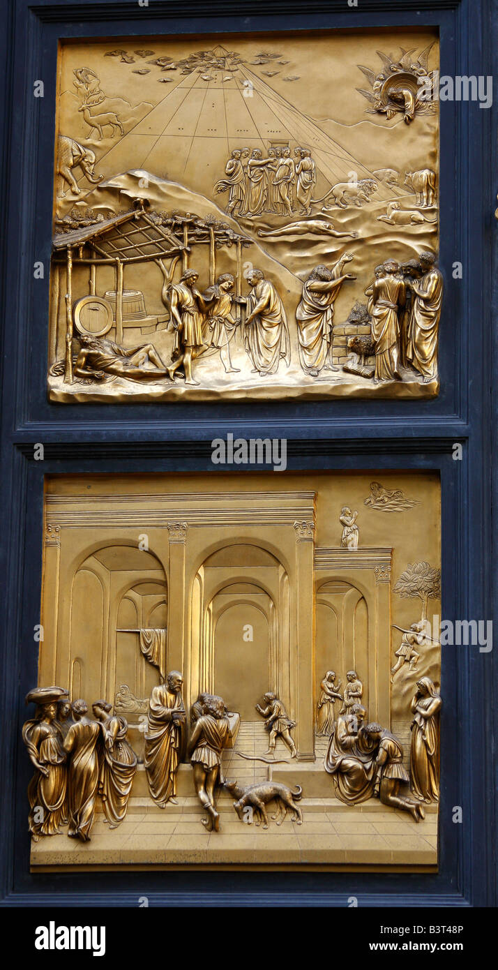 Due rotocalco da Golden pannello della porta del Battistero di Santa Maria (St. Maria del Fiore o Duomo di Firenze. Foto Stock