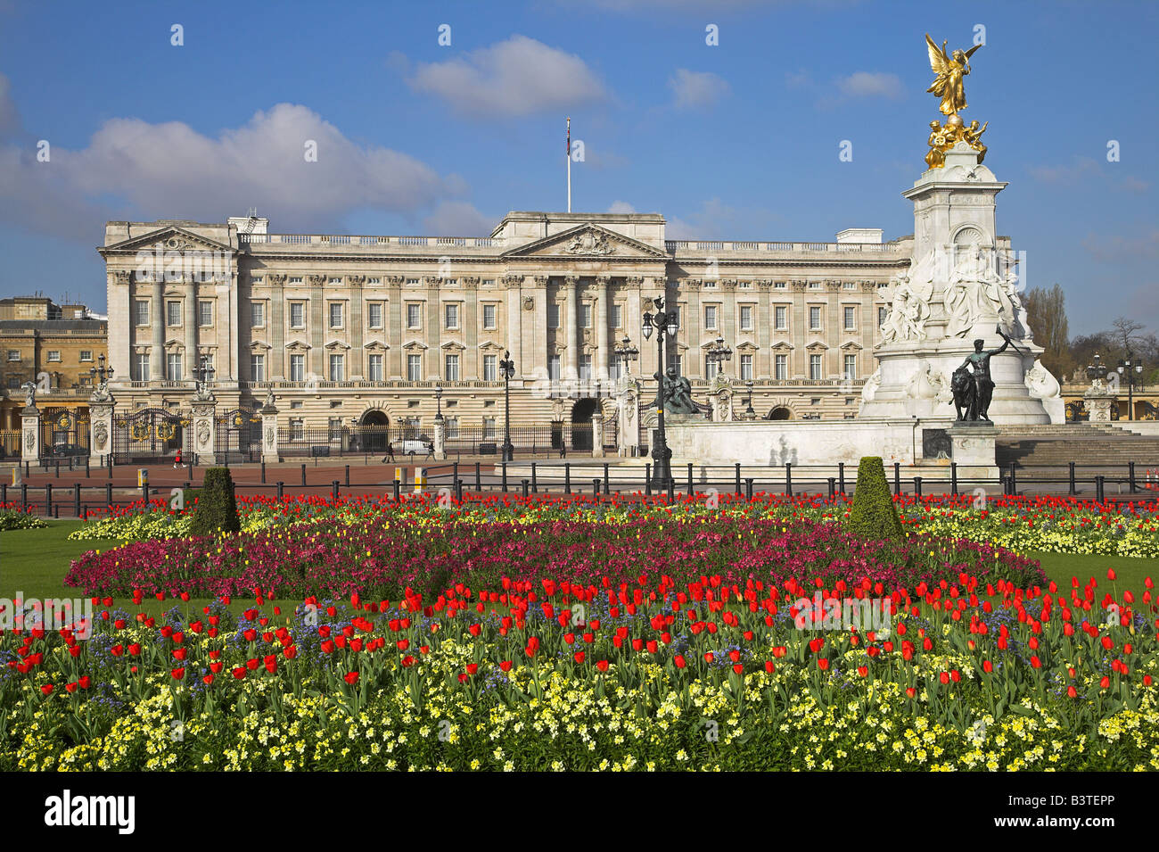Inghilterra, Londra. Buckingham Palace è il funzionario residenza londinese del monarca britannico. Il palazzo, originariamente noto come Buckingham House (e ancora soprannominato 'Buck House' dalla famiglia reale), è stata una grande casa cittadina costruita per il duca di Buckingham in 1703 ed è entrato in possesso della famiglia reale quando acquistata dal re George III nel 1762 come residenza privata. Foto Stock